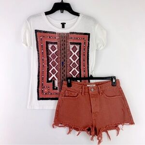 BUNDLE GRLFRND Cindy Cut Off Shorts In Spice and Jcrew Bohemian White Tee